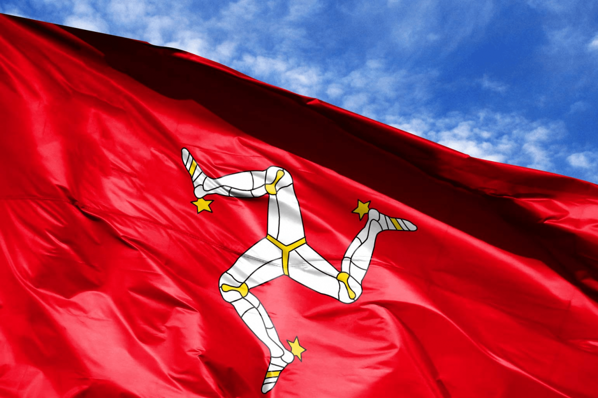 Isle of man flag blowing in the wind